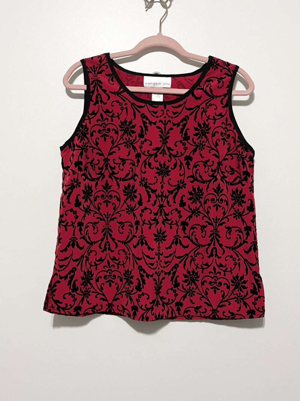 Susan Graver Womens Burnout Velvet Jacket Tank Set M Red Mandarin Collar NWT - Picture 4 of 8